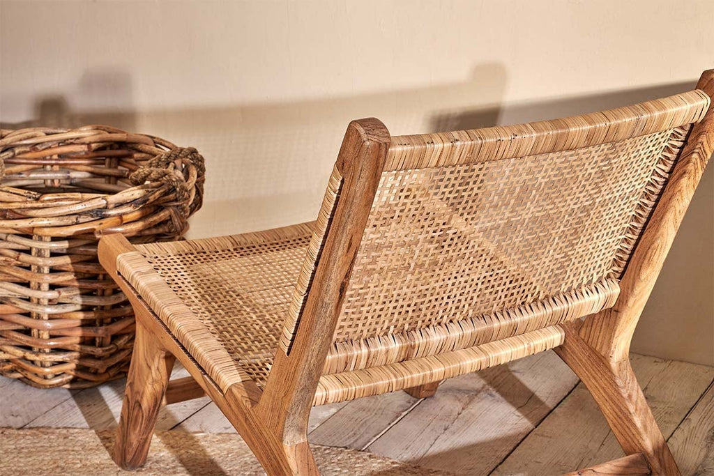 Chaise Madrisana en acacia et rotin tressé