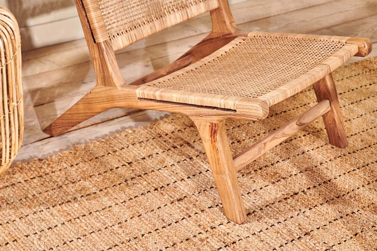 Chaise Madrisana en acacia et rotin tressé