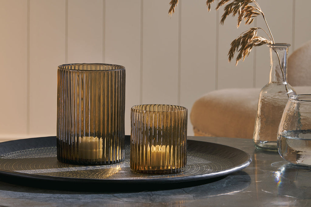 Bougeoir en verre recyclé Malana - Brun fumé