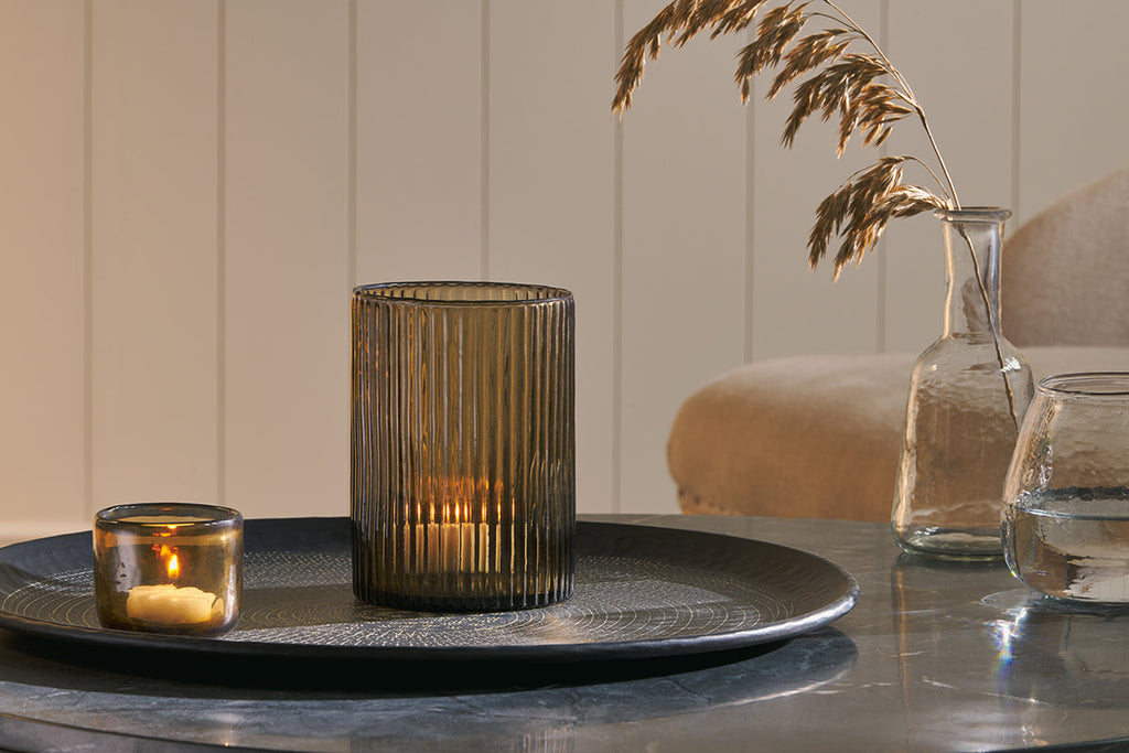 Bougeoir en verre recyclé Malana - Brun fumé