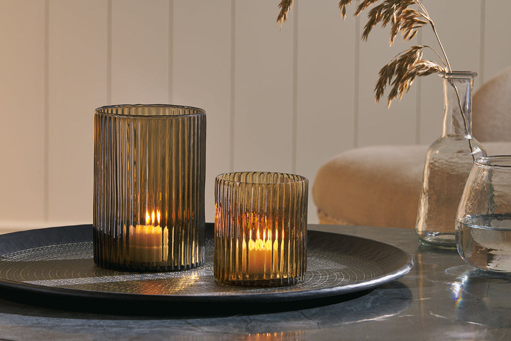 Bougeoir en verre recyclé Malana - Brun fumé