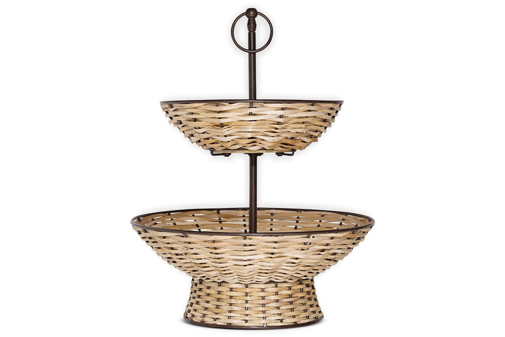 Présentoir à fruits à deux niveaux en rotin Montali - Noir et naturel