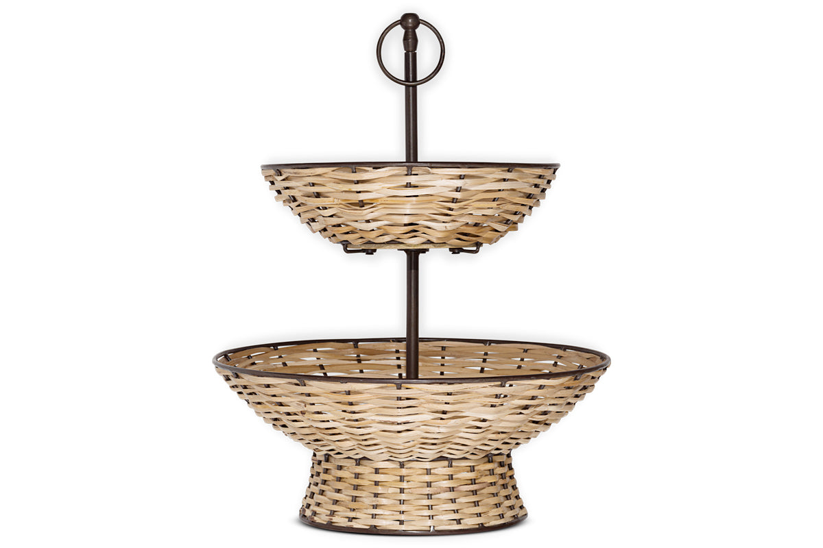 Présentoir à fruits à deux niveaux en rotin Montali - Noir et naturel