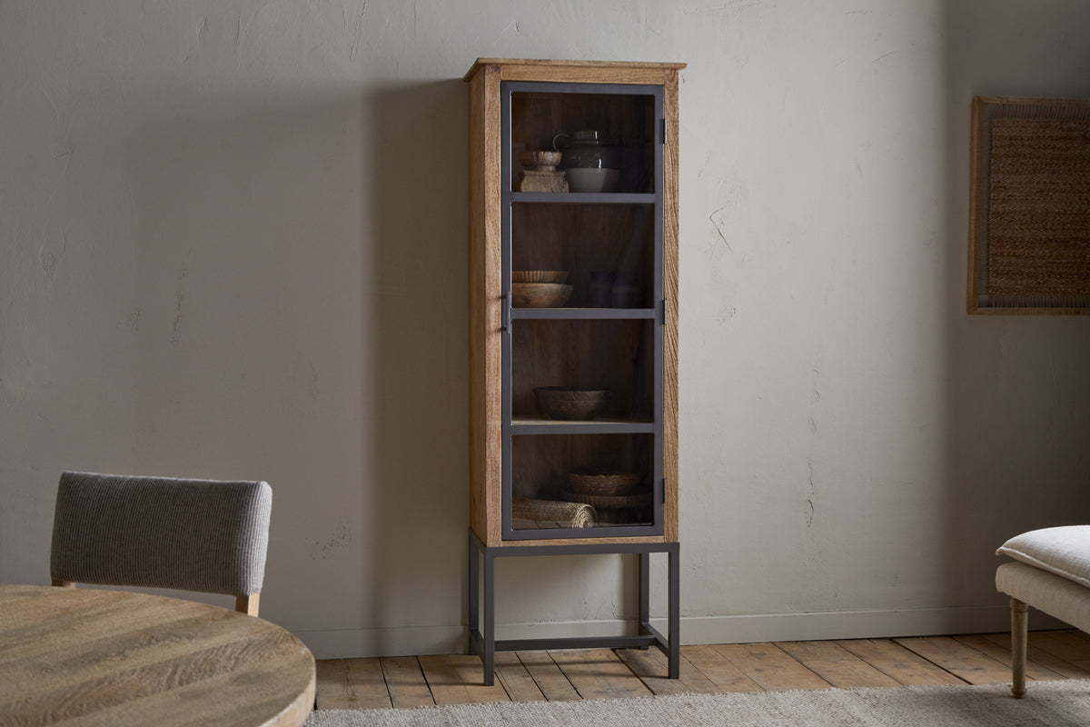 Armoire haute Nirvi en bois de manguier et fer - Noire