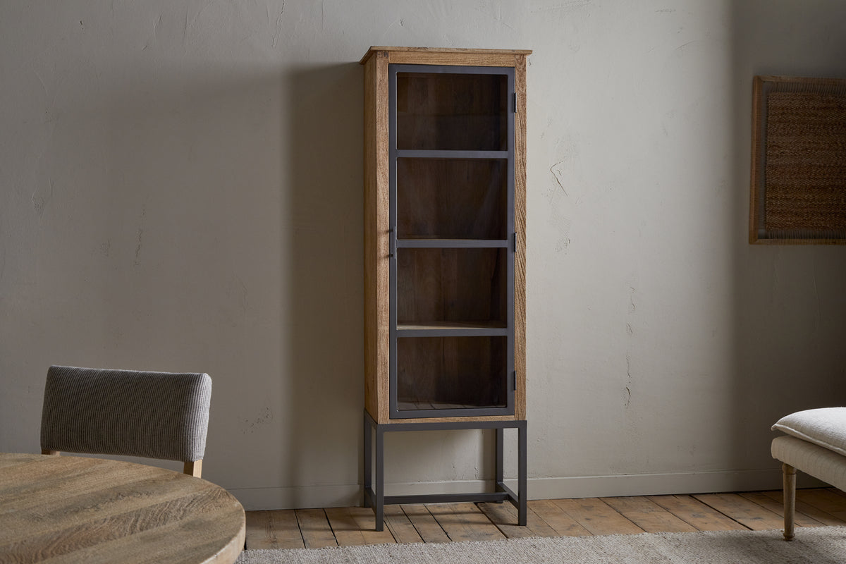 Armoire haute Nirvi en bois de manguier et fer - Noire