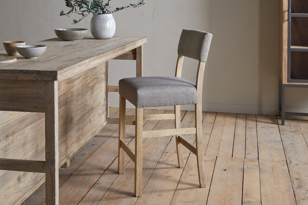 Chaise de comptoir Nadeeka en lin recouvert de lin - Gris clair