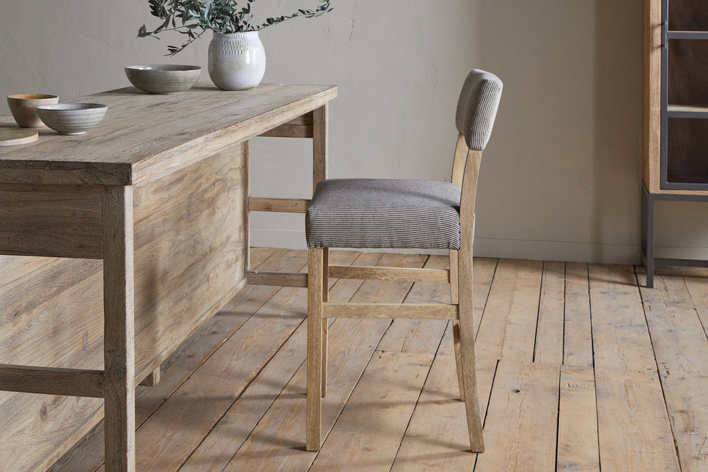 Chaise de comptoir Nadeeka en lin recouvert de lin - Gris clair