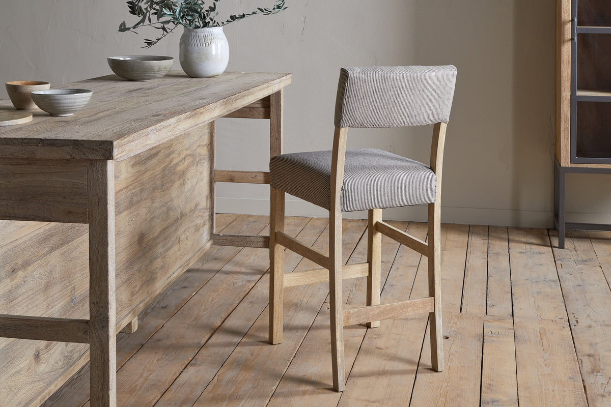 Chaise de comptoir Nadeeka en lin recouvert de lin - Gris clair