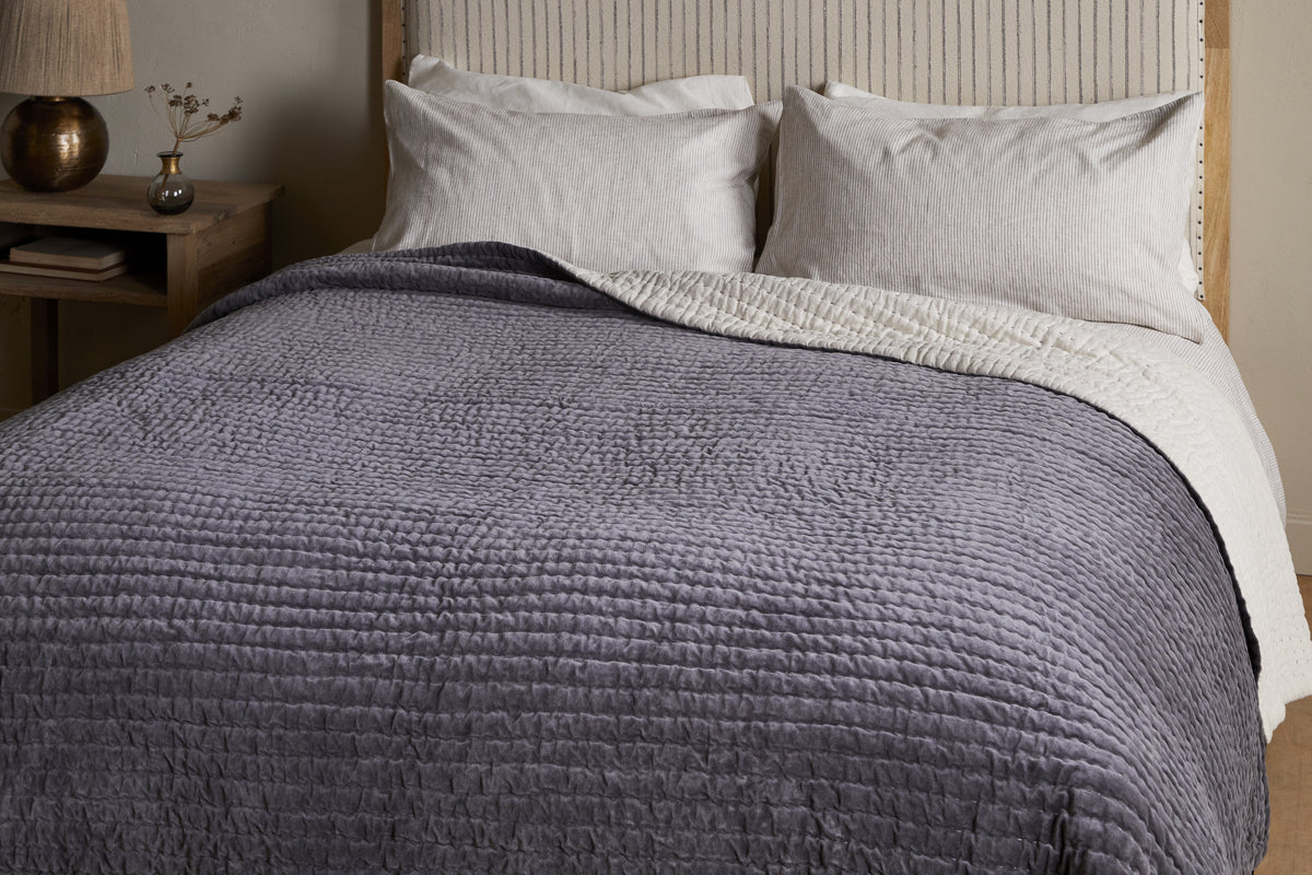 Couette Nidra en velours et lin - Anthracite