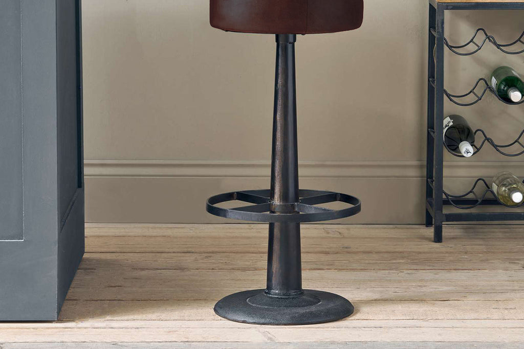 Tabouret rond en cuir Narwana - Marron foncé