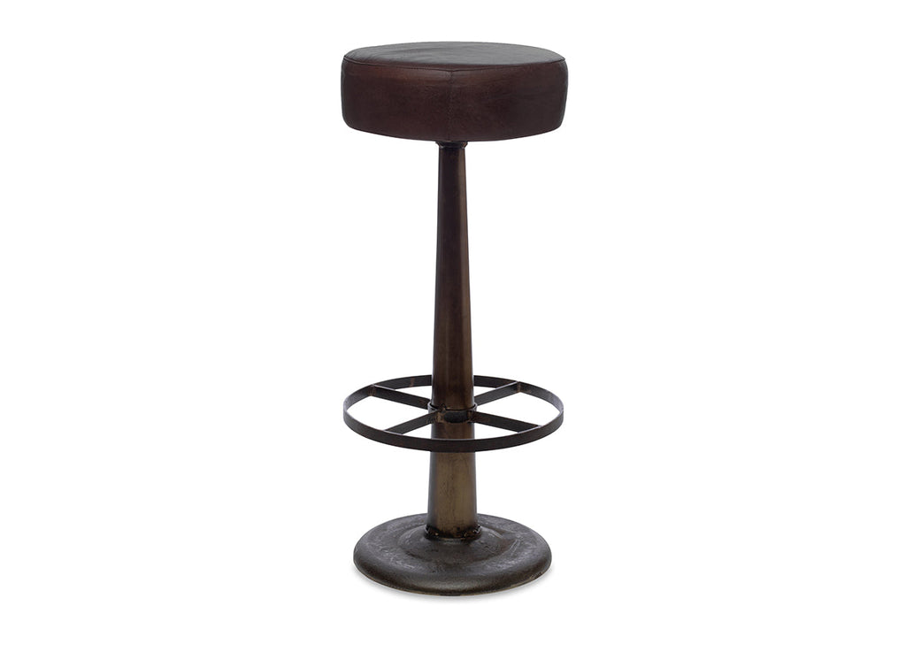 Tabouret rond en cuir Narwana - Marron foncé