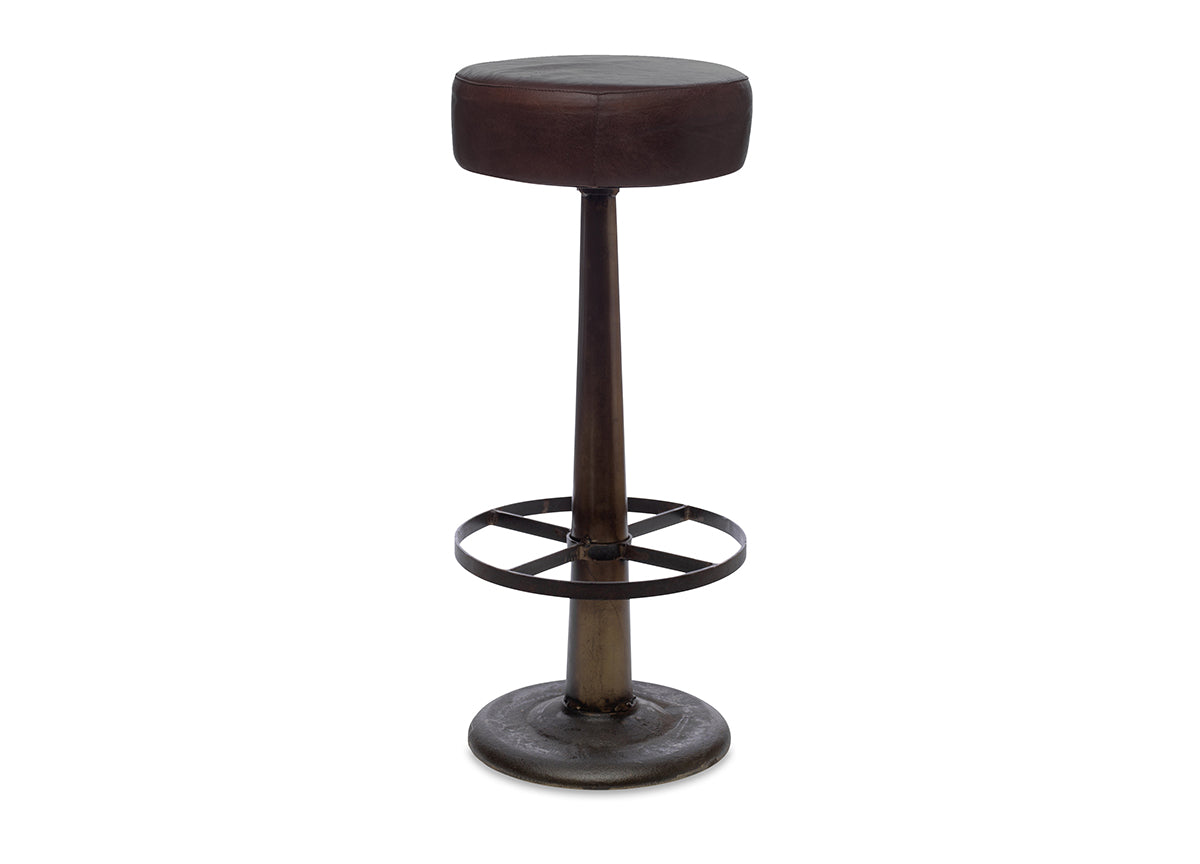 Tabouret rond en cuir Narwana - Marron foncé