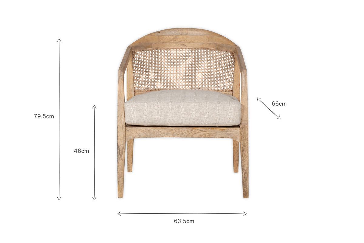 Chaise d'appoint en bois de manguier et canne Nabhi - Naturel