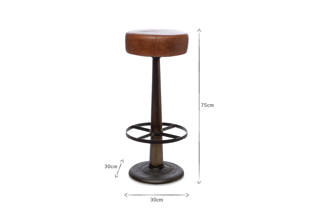 Tabouret rond en cuir Narwana - Beige vieilli