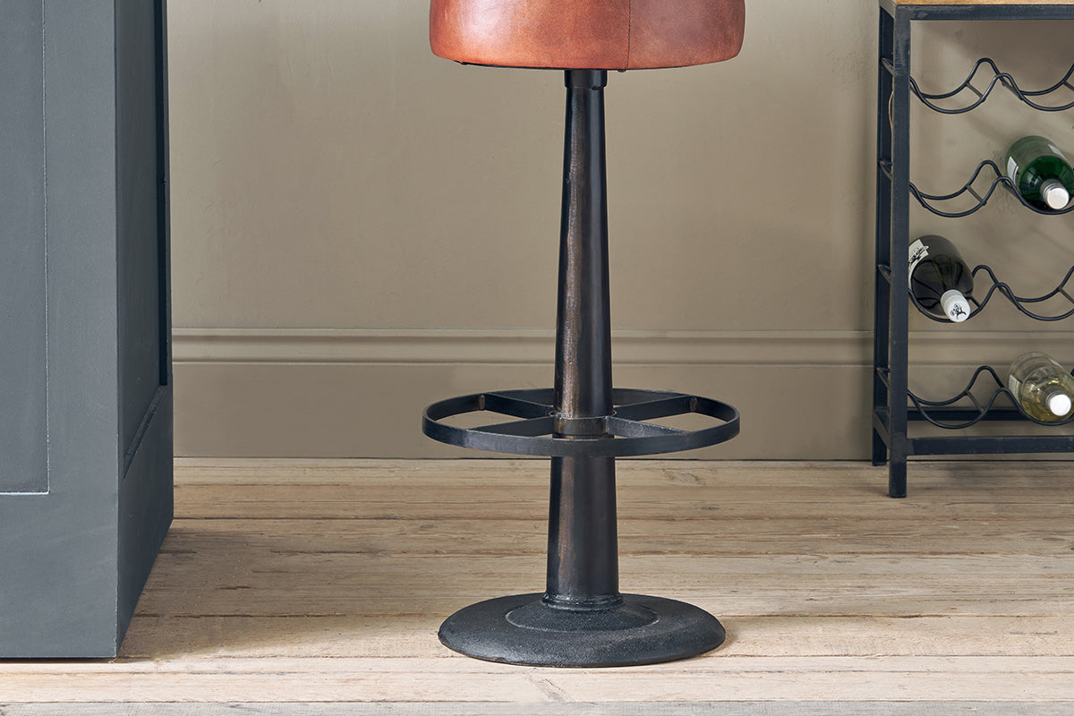 Tabouret rond en cuir Narwana - Marron chocolat