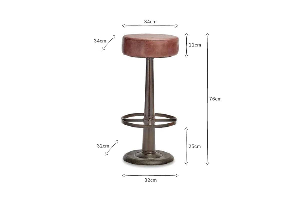 Tabouret rond en cuir Narwana - Marron chocolat