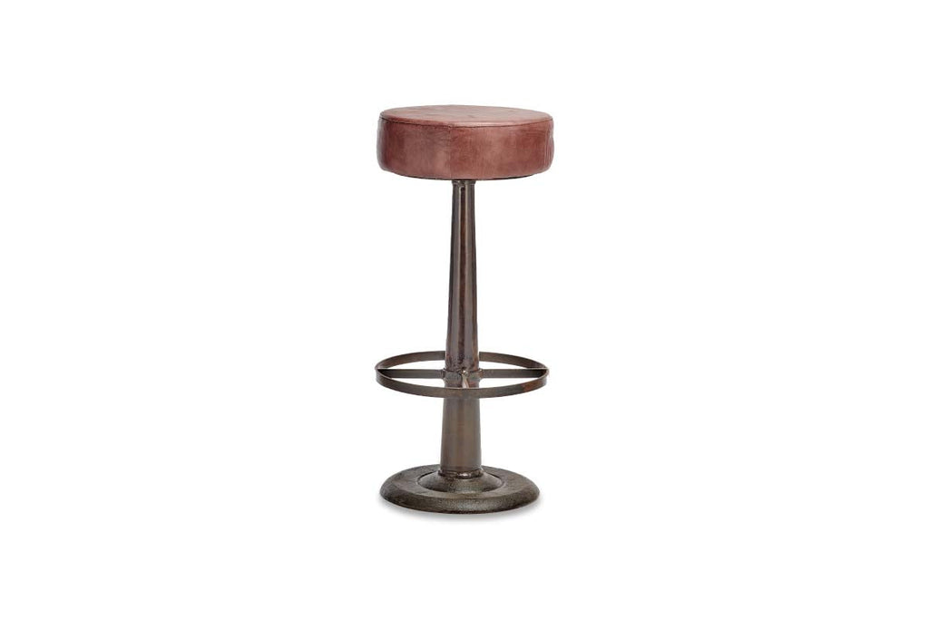 Tabouret rond en cuir Narwana - Marron chocolat