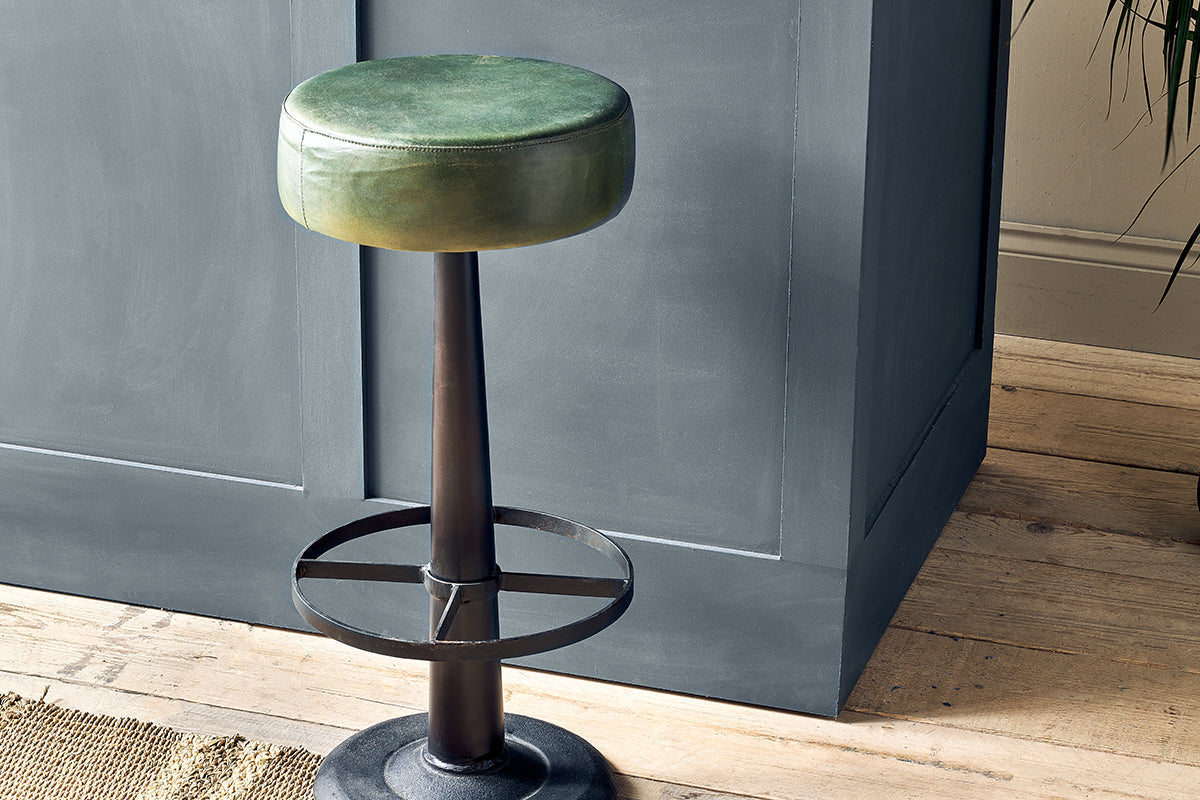 Tabouret rond en cuir Narwana - Vert foncé