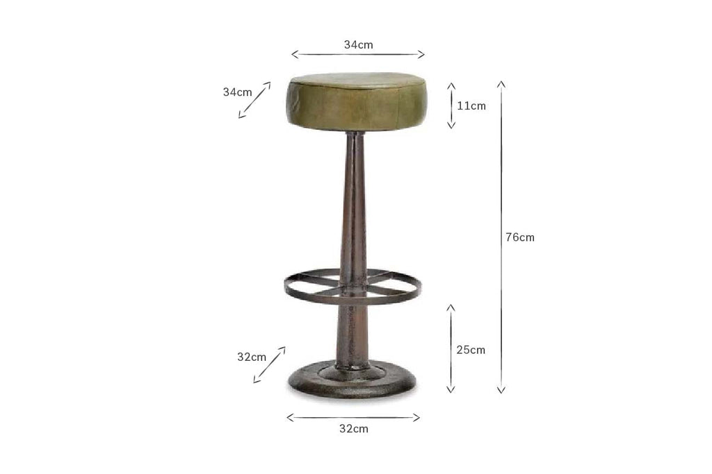 Tabouret rond en cuir Narwana - Vert foncé