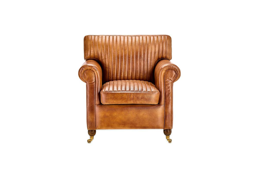 Fauteuil Narwana en cuir côtelé - Beige vieilli