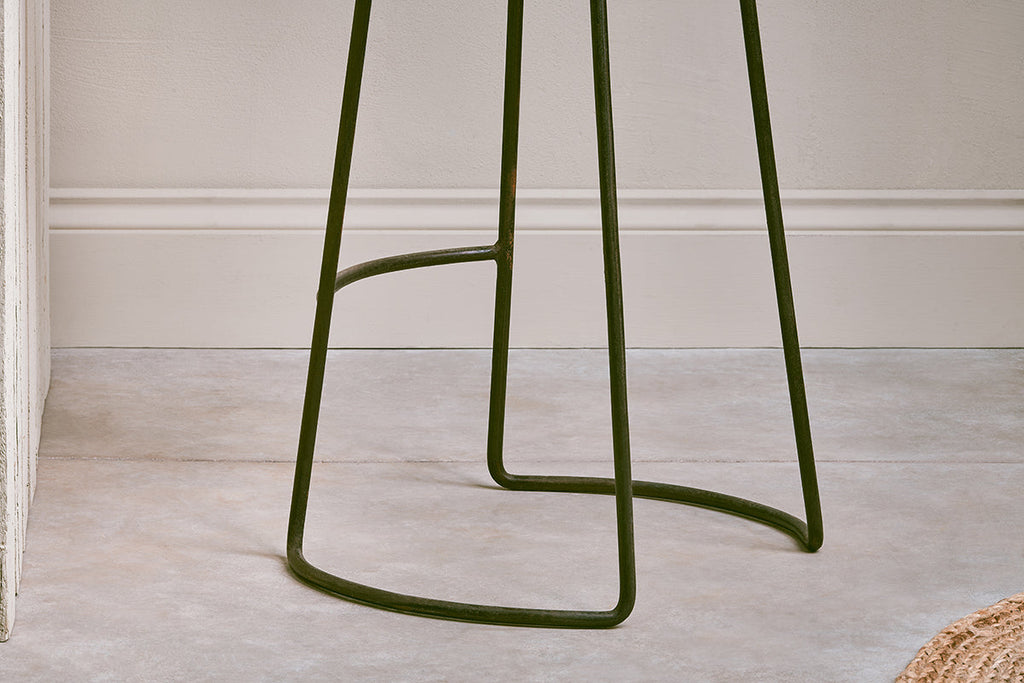 Tabouret Narwana en cuir côtelé - Couleur fauve vieillie - Grand