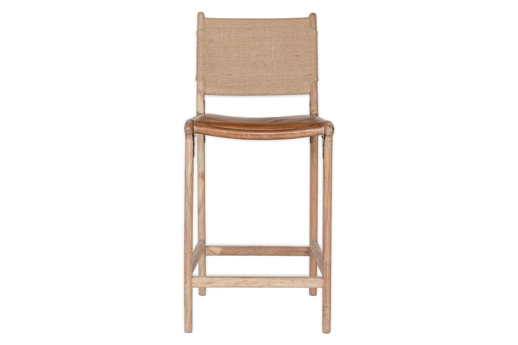 Chaise de comptoir Nayan en cuir et jute - Beige