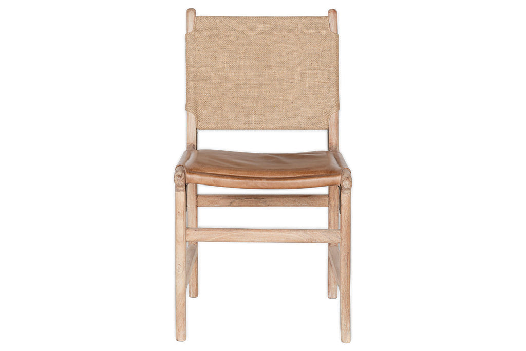 Chaise de salle à manger Nayan en cuir et jute - Beige
