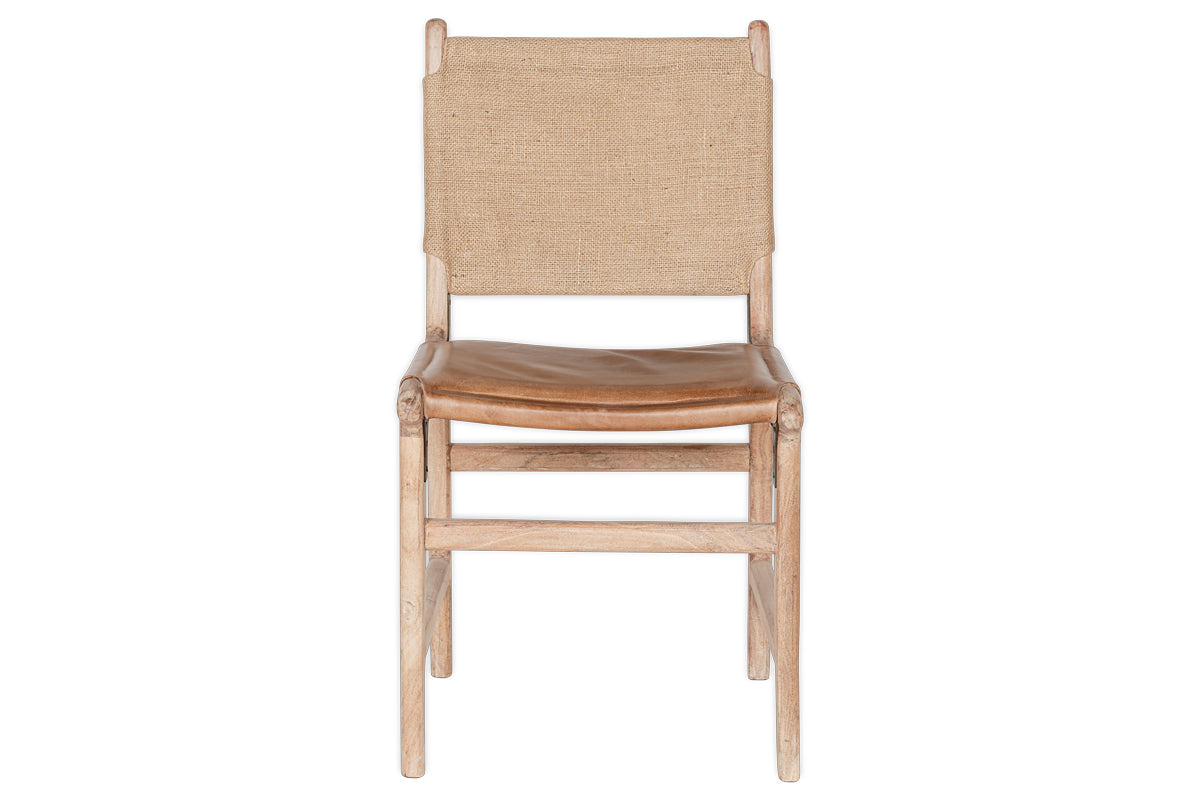 Chaise de salle à manger Nayan en cuir et jute - Beige