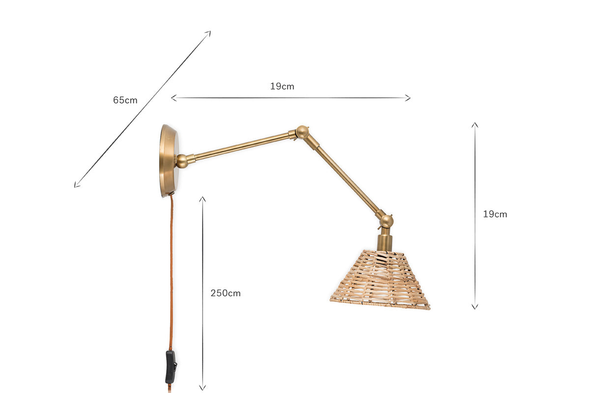 Applique murale Noko en rotin - Laiton naturel et antique