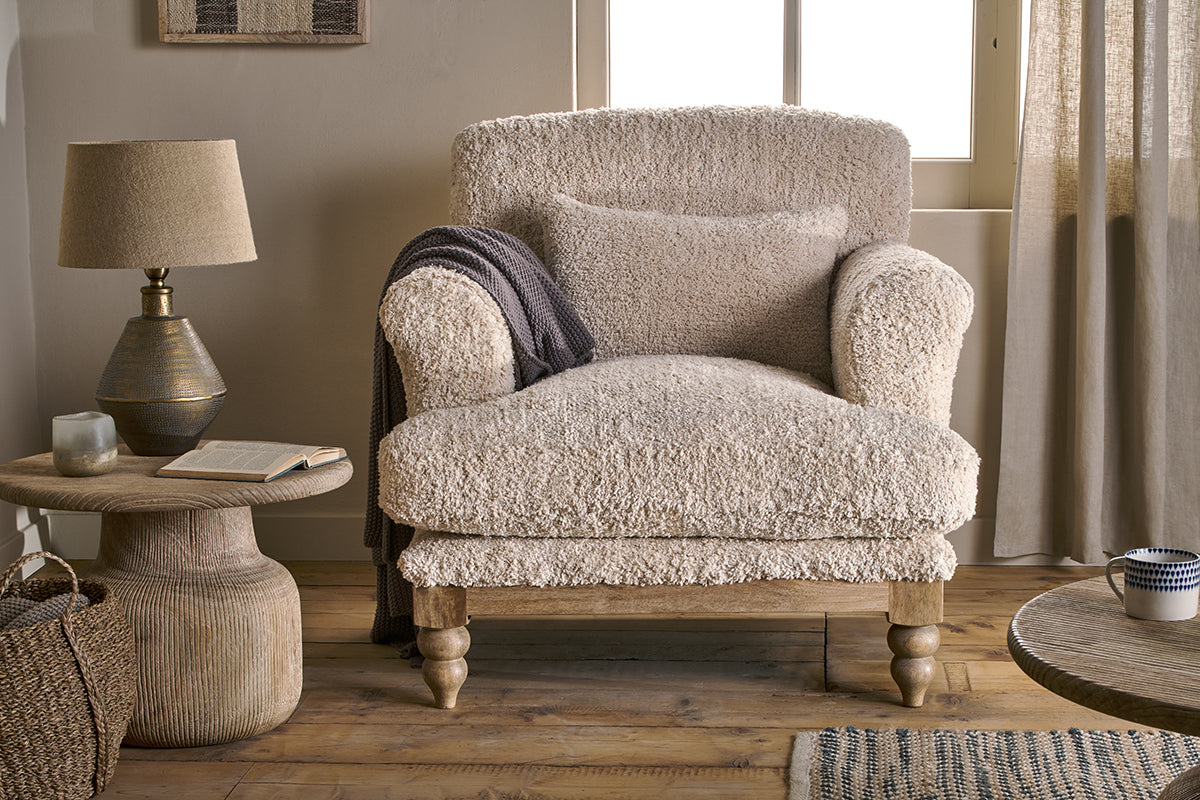 Fauteuil Otas Teddy en coton - Blanc cassé