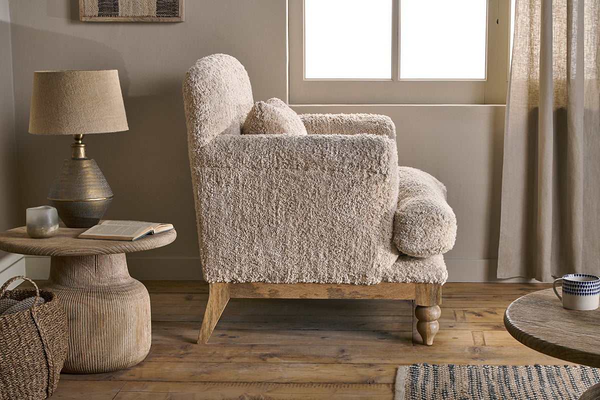 Fauteuil Otas Teddy en coton - Blanc cassé
