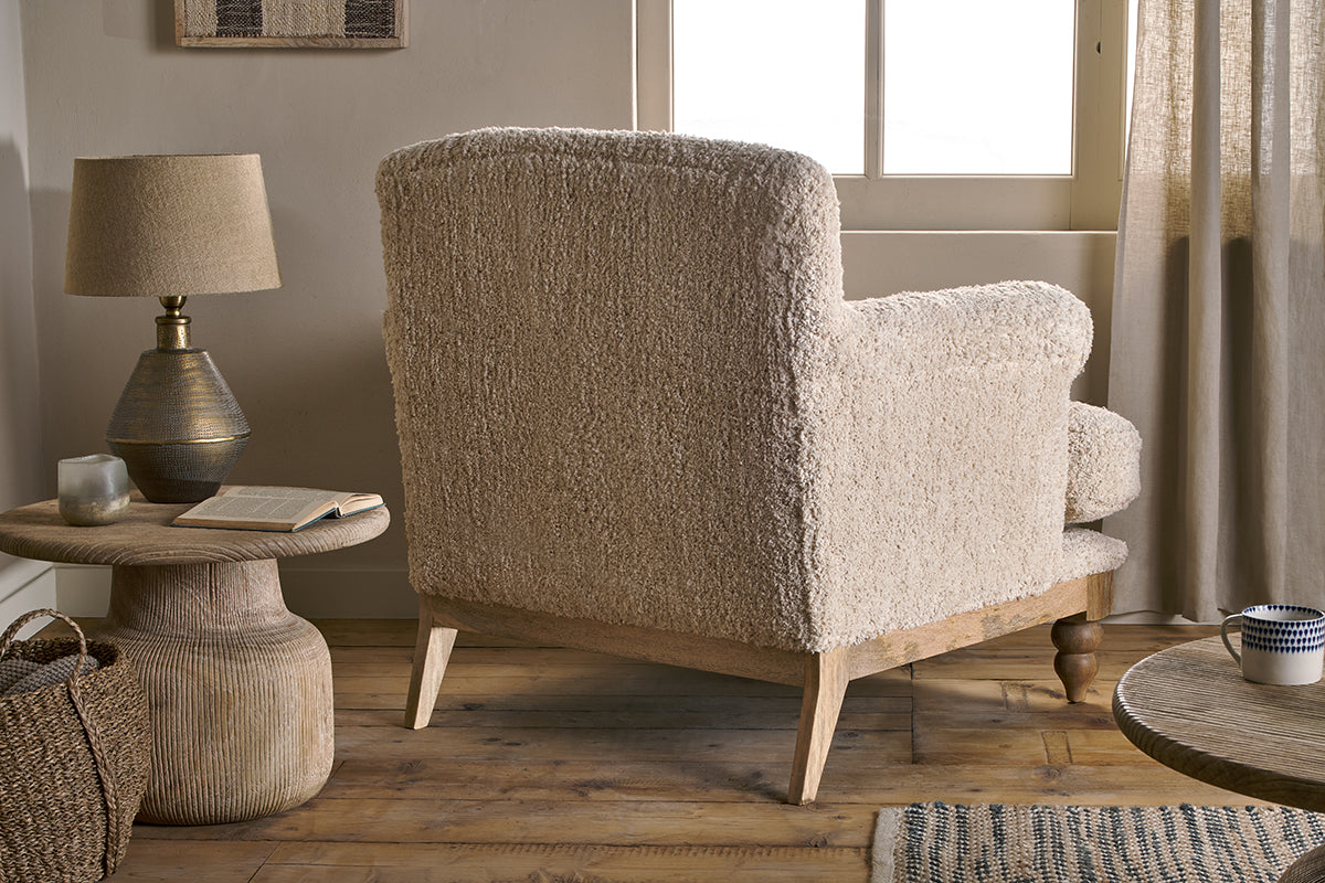 Fauteuil Otas Teddy en coton - Blanc cassé