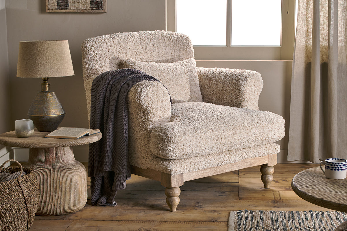 Fauteuil Otas Teddy en coton - Blanc cassé