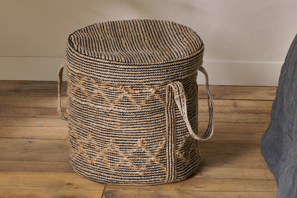 Panier à linge Padla en coton et jute - Noir et naturel