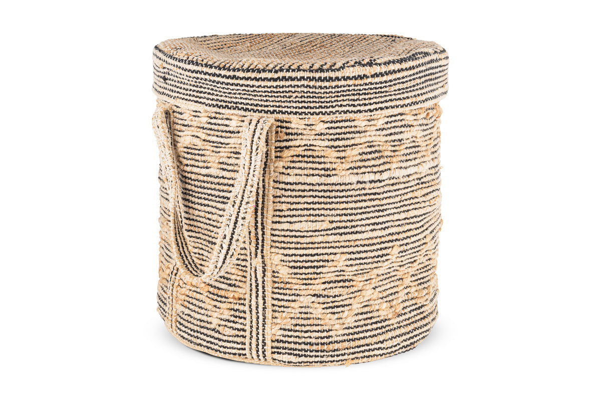 Panier à linge Padla en coton et jute - Noir et naturel