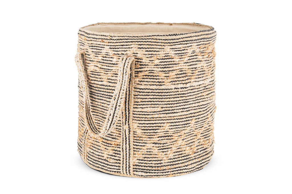 Panier à linge Padla en coton et jute - Noir et naturel
