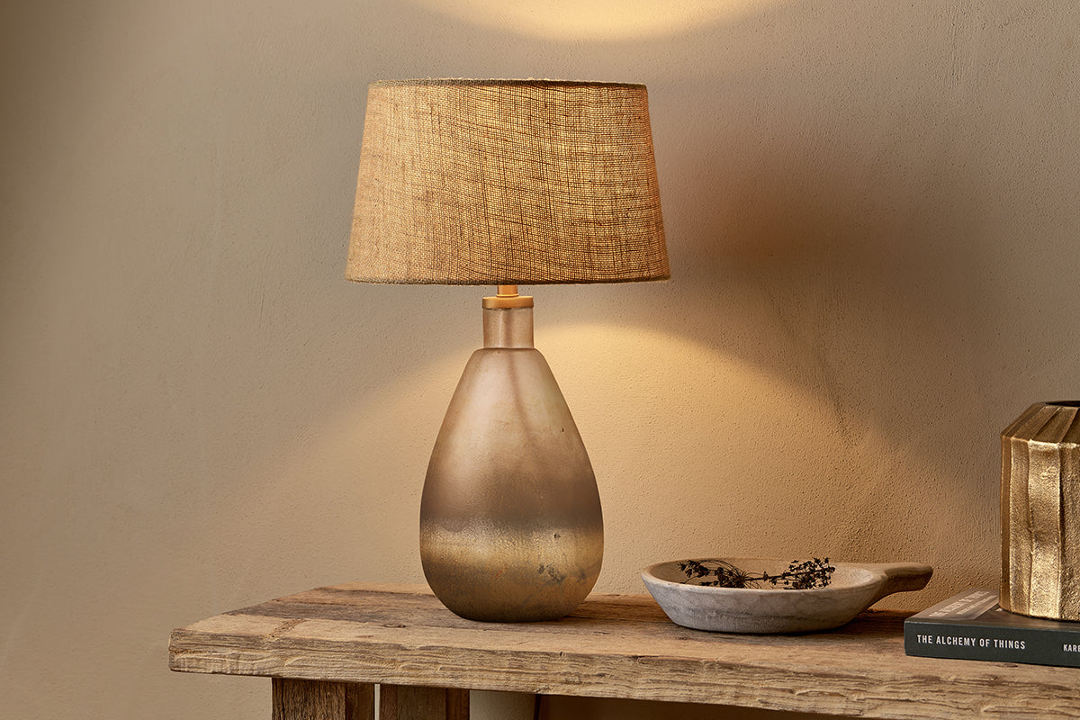 Lampe de table Palla en verre recyclé - Gris fumé rustique