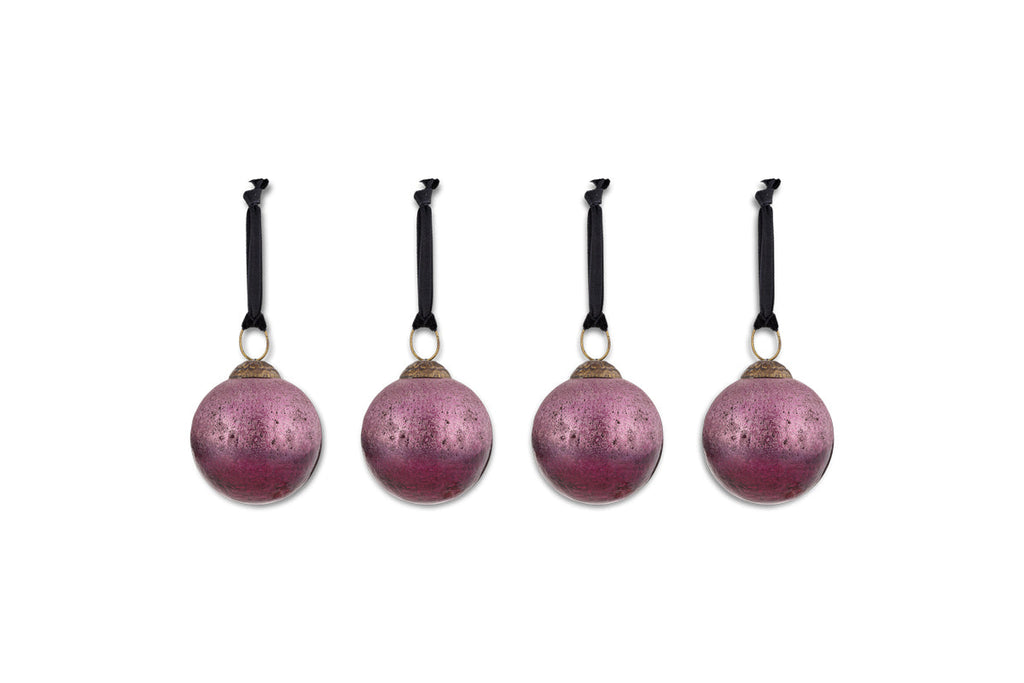 Boules de Noël rondes Pannee - Rubis (Lot de 4)