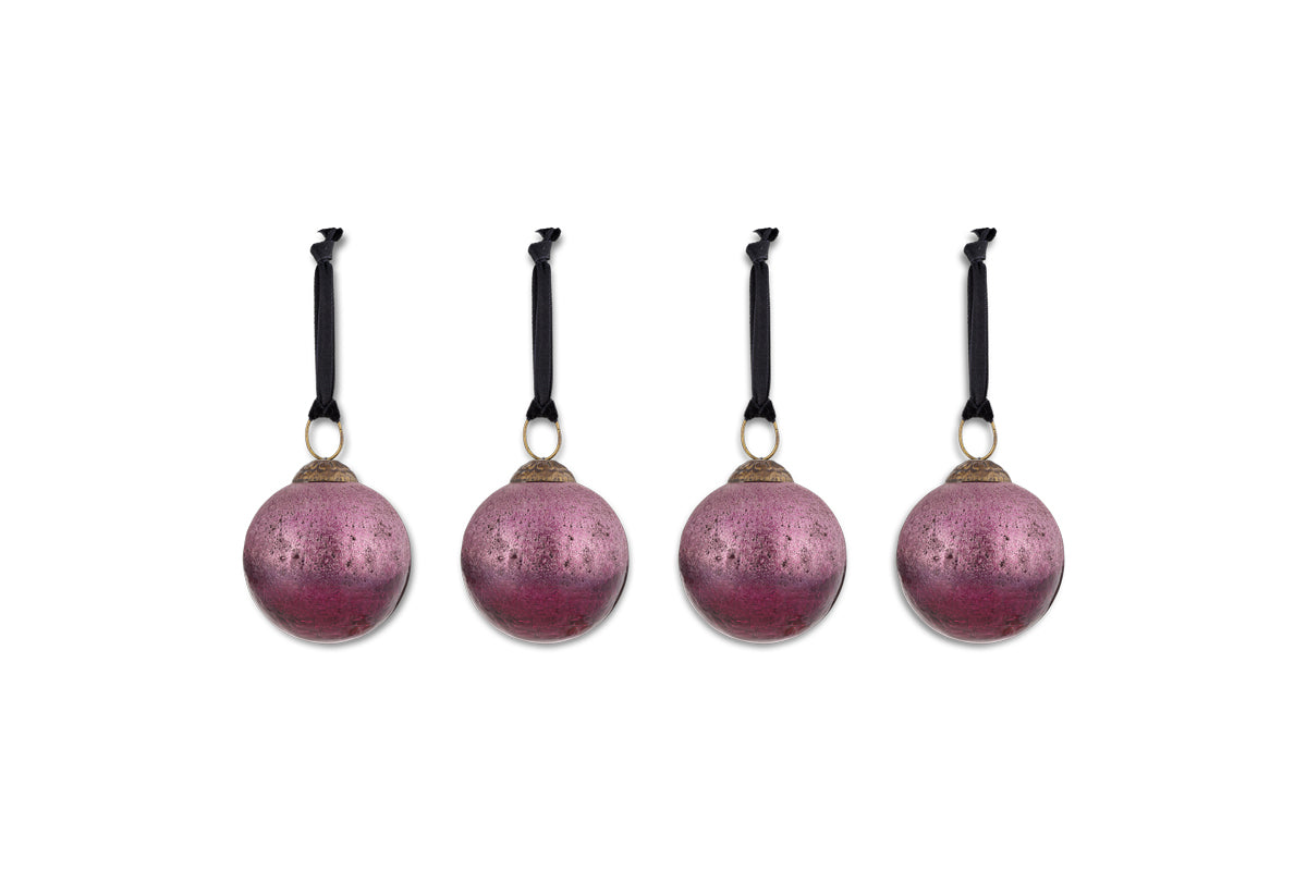 Boules de Noël rondes Pannee - Rubis (Lot de 4)