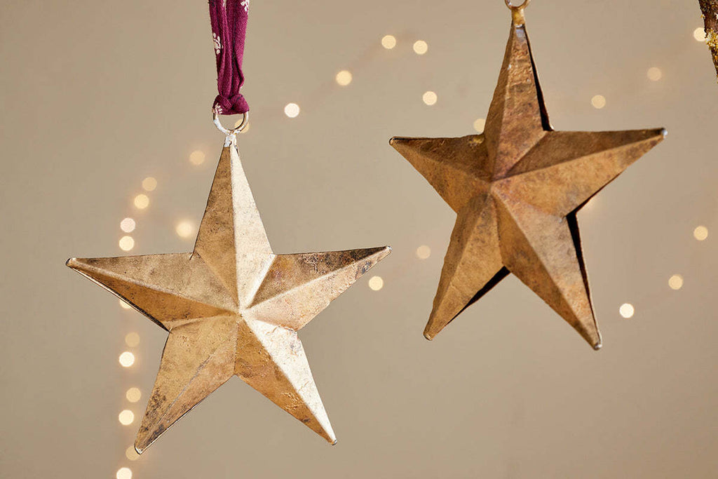 Boules de Noël Roshani en forme d'étoile - Laiton antique (Lot de 2)
