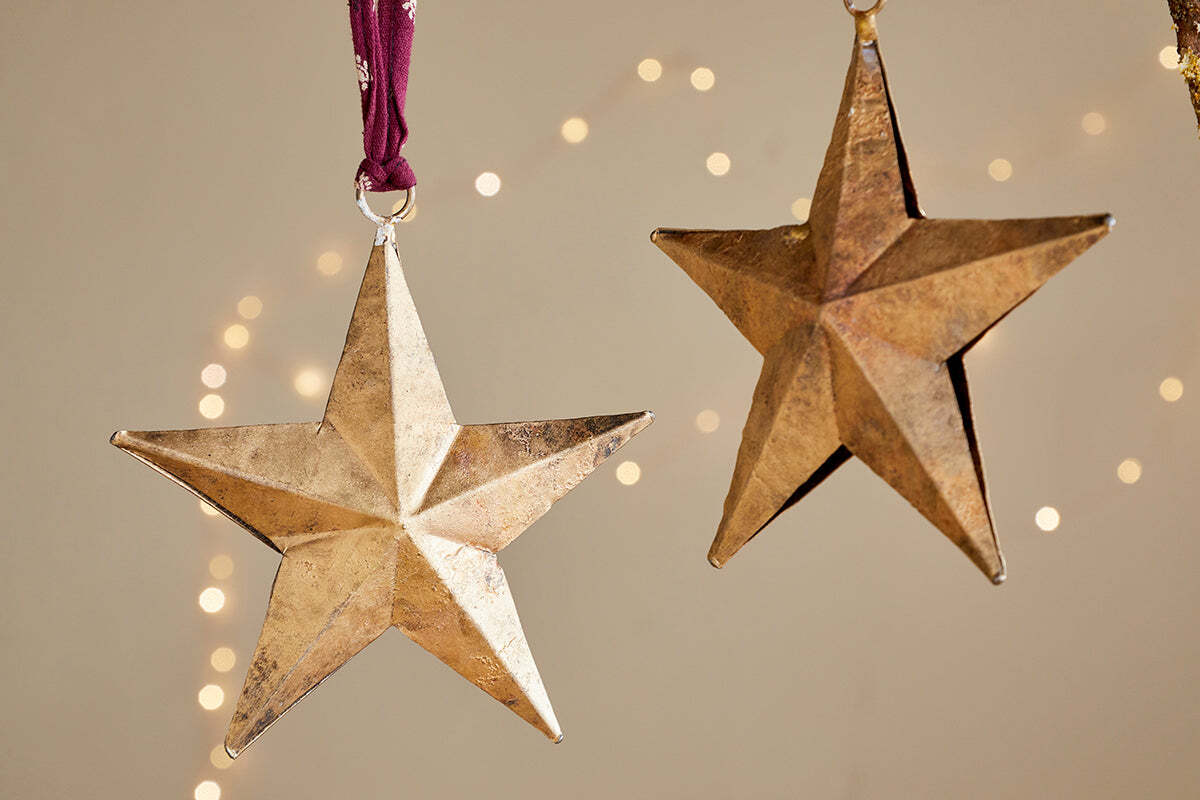 Boules de Noël Roshani en forme d'étoile - Laiton antique (Lot de 2)
