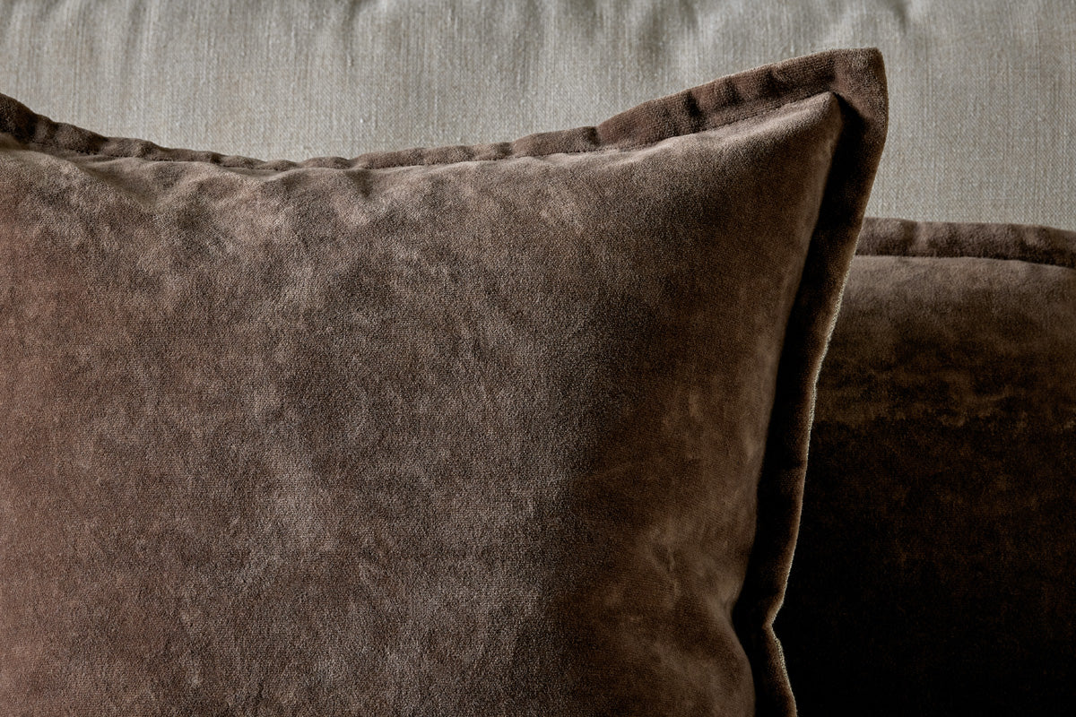 Housse de coussin Renwal en velours et lin - Marron