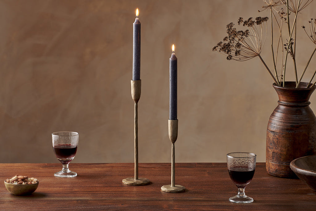 Bougie de table rustique à base de cire de soja - Charbon - (Lot de 2)