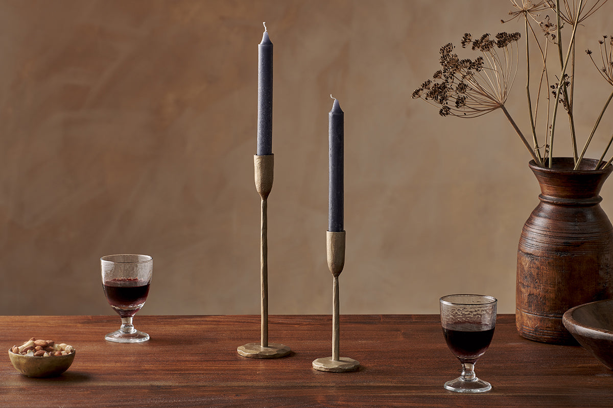 Bougie de table rustique à base de cire de soja - Charbon - (Lot de 2)