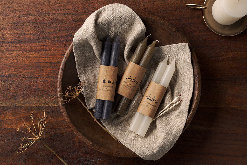 Bougie de table rustique à base de cire de soja - Charbon - (Lot de 2)