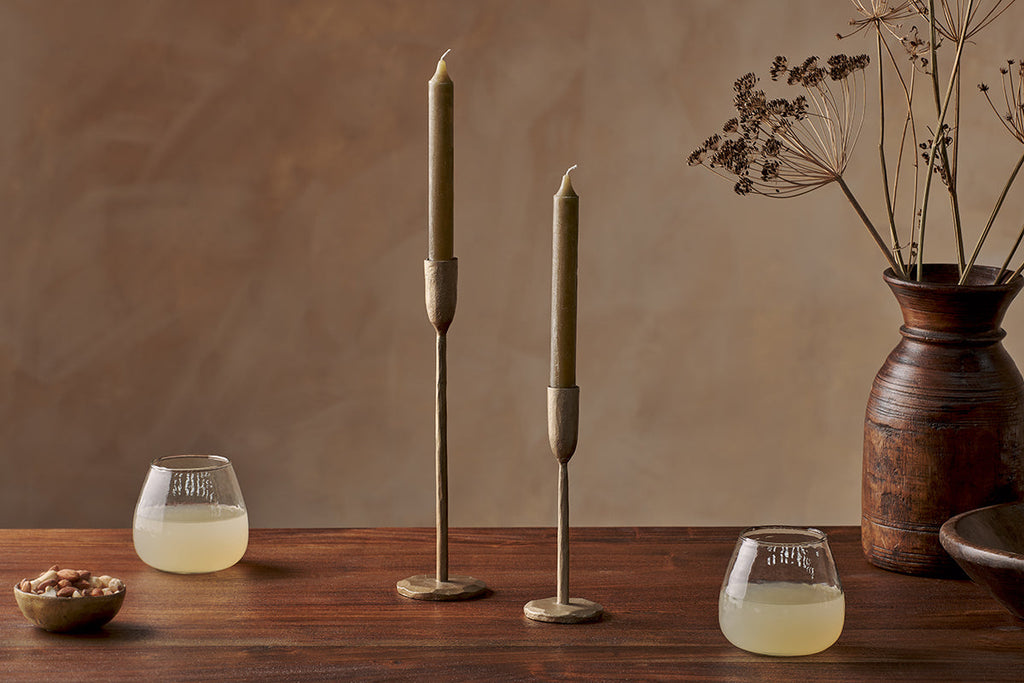 Bougie de table rustique à base de cire de soja - Vert olive - (Lot de 2)