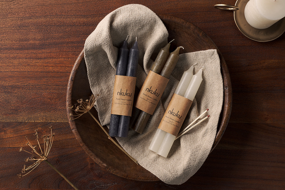 Bougie de table rustique en mélange de soja - Blanche - (Lot de 2)