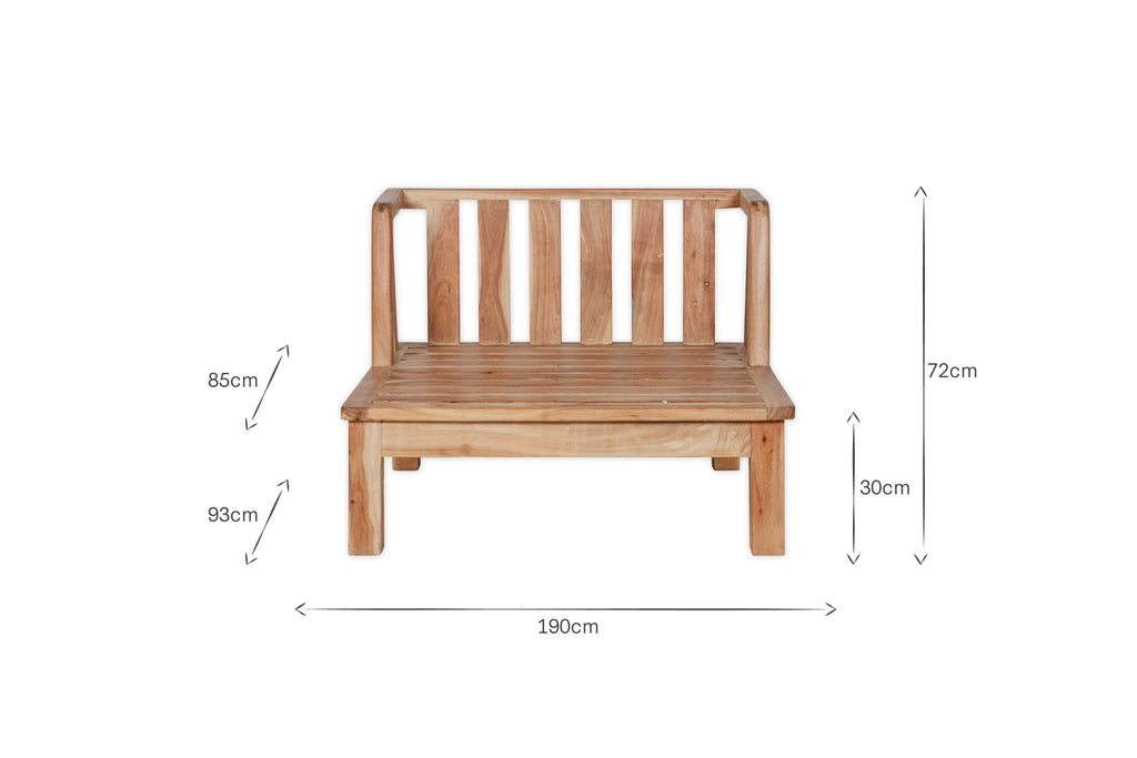 Canapé d'extérieur deux places Sadhi en bois d'acacia naturel - Naturel