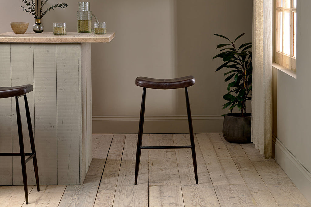 Tabouret de bar en cuir Samaira - Marron foncé