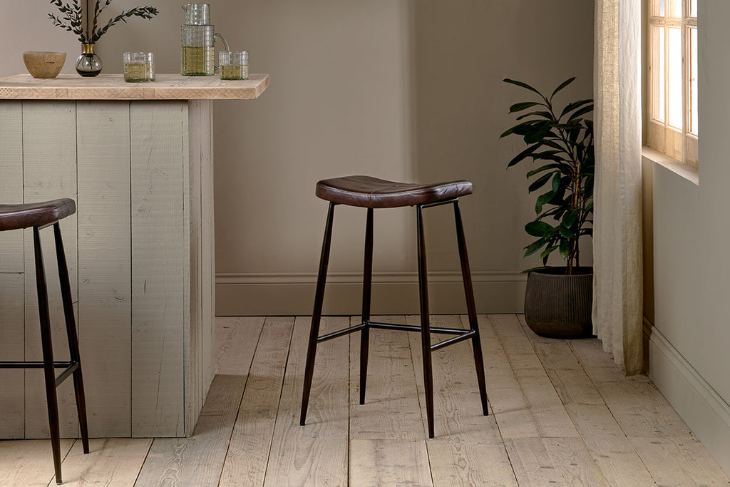 Tabouret de bar en cuir Samaira - Marron foncé